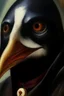 Placeholder: Pengu, oil painting. dark fantasy cover 1970, closeup dnd business style.