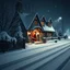 Placeholder: CCTV Footage View Of A Santaclause Putting Gifts Outisde A Beautifully Docated Cottage House, With An Empty Road View At Winter Night With Heavy Snowfall Showing Dramatic And Cinematic Ambiance.