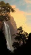 Placeholder: trees with waterfall and rocks with people