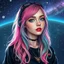 Placeholder: a pretty cyberpunk astronomer girl, coloured hair