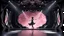 Placeholder: a 3d fractal stage structre made of metallic dark color 3d structures, pertty artistc background,dynamic lights,lady prances in modern fashion clothing dansing in stage