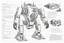 Placeholder: Black and white technical drawing showcasing an advanced Yeti robot with lots of weapons and defences. Annotations detail its powers and capabilities.