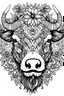 Placeholder: portrait of bison and background fill with flowers on white paper with black outline only, style mandala