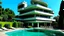 Placeholder: hypermodernist building with swimming pool