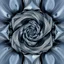 Placeholder: 2d structures recursive made of a metallic random color ribon thick fractat of and geometry objects ,blue gray tema background