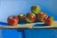 Placeholder: oil painting of apples on a table, style of Peter wileman