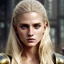 Placeholder: Prhotorealistic close-up of a beautiful blonde warrior with dystopian clothes and background