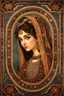 Placeholder: An intricate mosaic Iranian carpet from the Byzantine era in the center of the painting Beautiful gypsy girl.