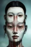 Placeholder: japan head portrait, warrior armor , village, meditation, woods, galaxy sky, 8k quality , portrait,beautiful robotic ,ghost in the shell , post-apocalyptic in a cyberpunk city, realistic, intriacte detail, sci-fi fantasy style, volumetric lighting,24mm , particales,highly detailed,cinematic, deep purple , green eyes .