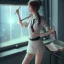 Placeholder: Anime, female student studying under window, studying lesson, perfect face, cool face, ultra detail, unreal engine 5, cinema4d, sun light, studio lighting --ar 1:1 --v 4