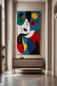 Placeholder: joan miro and picasso style painting on canvas in a minimalist and luxurious entrance hall