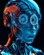 Placeholder: Conceptualt art. Full body. Elegant humanoid with translucent biomechanical head. Up close. Biomechanical illustration. Eye-like structure with circular ridges, machinery fused with alien biology. The glass-like material reflects bright light. High contrast colors with blue and silver tones. Neon accents on the armor. Hyper-realistic details, vibrant sci-fi colors, perfectly lit, dark background, cinematic portrait lighting, studio lighting, best quality, 8k resolution, futuristic aeste