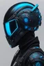 Placeholder: Someone wears a black glass Cyberpunk helmet , full helmet cover , Changshan, black and blue color, cyberpunk drawing style, neon, full body, intricate details, highly detailed, high details, detailed portrait, masterpiece,ultra detailed, ultra quality