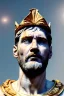 Placeholder: Realistic image, Roman sculpture made in white marble with gold veins, Lionel messi with gold laurel leaves crown, decorative star on the chest, waist up portrait, marble material, gold ornaments, Baroque style, sun rays background, epic, celestial, cinematic lighting, God lights, 4k resolution, smooth details, soft lighting, unreal engine 5, art station, substance 3d.