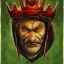 Placeholder: dungeons and dragons, fantasy, goblin, king, green skin, watercolour, large strokes, distinct face, portrait, head, crude crown