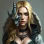 Placeholder: a portrait of an attractive blonde fantasy woman who is half human and half gargoyle, her face is partially made of stone, medieval, gothic, digital art, stylised