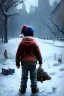 Placeholder: kid from back in Central Park abandoned sad tired on christmas night with christmas decoration, snow, wet, 4k, besta quality, intricate