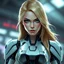 Placeholder: a pretty woman, blonde hair, futuristic, robot chest, digital art, stylised