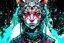 Placeholder: front facing portrait illustration of a gothpunk armored female kitsune vampire mercenary , beaded dreadlock hair, wearing an ancient ornate japanese kitsune mask , and shemagh, highly detailed with gritty post apocalyptic textures, caught in a cosmic maelstrom of swirling gases , finely detailed facial features and hair, in the graphic novel style of Bill Sienkiewicz, and Jean Giraud Moebius, ink wash and watercolor with realistic light and shadow