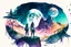 Placeholder: illustration concept art water color style for teenagers in other planet watching the moon and mountains having adventure two teenagers mystery weird cretures trees exiting