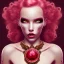 Placeholder: Beautiful, Fire witch, round face, pale skin, wild curly pink hair, red eyes, pink and red eyeshadow, pink glossy lips, wearing a pink witch, wearing a red crystal necklace