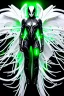 Placeholder: Cyborg symbiote, white color, green color, tendrils, high tech, cyberpunk, biopunk, membrane wings, carbon fiber