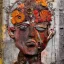 Placeholder: an abstract painting of rusted metal and flowers, baby boy full of love, rust, scaffolding, iron cladding, decay, mixed media, textured, anatomically correct, beautiful perfect face, sharp focus, highly detailed