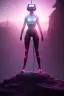 Placeholder: 3d, si-fi hunger, girl middle stand on round glowing platform, connected by wires , vr googles, beautifully color coded, super detailed, moody lighting, volumetric lighting, night time, glowing veins, mass effect, vertical light glow