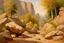 Placeholder: Sunny day, rocks, waterfalls, rocky land, mountains, friedrich eckenfelder and geores lemmen impressionism paintings