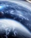 Placeholder: stormy, planet, shot from space, 8k, realistic, white ship flying in to land,