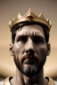 Placeholder: Realistic image, sculpture, white marble material with gold veins, Lionel Messi, gold laurel leaves crown, gold ornaments, Renaissance style, sun rays background, waist up portrait, epic, celestial, cinematic lighting, God lights, 4k resolution, smooth details, soft lighting, unreal engine 5, art station, substance 3d.