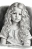 Placeholder: Graphite Pencil drawing, portrait of a little girl, long blonde curly hair, sketch, sketch drawing, resting her head on her hand, hash drawing, sketch style, drawing, beautiful face, perfect eyes, monochromatic, white background