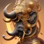 Placeholder: Sango fantasy, fantasy magic, intricate, sharp focus, illustration, highly detailed, digital painting, concept art, matte, art germ and Paul Lewin and Kehinde Wiley, masterpiece black elephant head bronze monkey Asian African girl nice breast Hawaiian hair turquoise golden waves