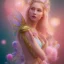 Placeholder: fairy, pink, blue, beautiful, happy smile, gold, jewels, hyperrealism, masterpiece, expert, cinematic lighting, sharp focus, 8K, pastel, macro lens, woman, detailed, flower