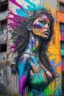 Placeholder: graffiti art on the back side of an abandoned building portraying a female super model posing confidently, 8k, highly detailed, centered, epic composition, graffiti art, splash art, street art, spray paint, oil gouache melting, acrylic, high contrast, colorful polychromatic, ultra detailed, ultra quality, CGSociety