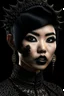 Placeholder: portrait of a fantasy asian goth woman, black makeup, black eyeline, black lipstick, fantasy style, realistic style, highly intrictae details, high quality, 8k