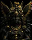 Placeholder: A beautiful vantablack woman christmas angel portrait with voudore shamanism realism adorned with black ladybug angelic headdress ribbed with Golden filigree wings adorned with floral cathalea and ginger roses headress with malachite mineral stone floral embossed and earrings ribbed with vantablack black obsidian and white pearls voudore shamanism wings metallic golden filigree organic bio spinal ribbed detail of vantablack background extremely detailed hyperrealistic maximálist concept att