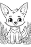 Placeholder: cute coloring page, sketch style, cute baby fox in the wood, cartoon, white and black, withe background, no shadows, outline.