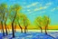 Placeholder: Sunny day, trees, sand, impressionism painting