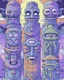 Placeholder: A pale light purple haunted EDM party with ghosts designed in pacific Northwest totem poles