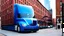 Placeholder: A Tesla semi-truck is parked, on the South Street Seaport, in New York. CINEMATIC. WIDE ANGLE LENS. PHOTO REAL.