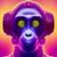 Placeholder: A beautiful portrait of a cyborg monkey purple neon color scheme, high key lighting, volumetric light high details psychedelic background