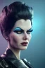 Placeholder: Lene Nystrøm as evil queen in black leather, busty, cleavage, voluptuous, Aqua Lene, angry, stern look. character design by cory loftis, fenghua zhong, ryohei hase, ismail inceoglu and ruan jia. unreal engine 5, artistic lighting, highly detailed, photorealistic, fantasy