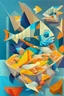 Placeholder: fish and chips, deconstructed, abstract cubist painting, Neo-Cubism, layered overlapping geometry, art deco painting, Dribbble, geometric fauvism, layered geometric vector art, maximalism; V-Ray, Unreal Engine 5, angular oil painting, DeviantArt