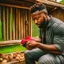 Placeholder: black man feeding free range chicken in a coop real hd image