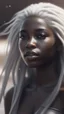 Placeholder: A hyper realistic photo of: Some forgotten realms strong dark skinned draw a beautiful girl with long white hair wades into a strongly dark grey colour emitting magically radiating and bubbling color pool in an endless windswept level landscape of only sand and grit. photorealistic, bokeh, masterpiece, smooth shading, ultra detailed, high resolution, cinematic, unreal 6, subtle shadows, octane render, 8k, cinema 4d, HDR, dust effect, vivid colors, thin line draw