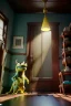 Placeholder: Room scene with a yellow big moppet monster, realistic photo, Wes Anderson style, concept art, smooth, unreal engine 5, god lights, ray tracing, RTX, lumen lighting, ultra detail, volumetric lighting, 3d.