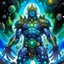 Placeholder: A divine being made from the combination of water and sun with cosmic powers and Dracula God-like man with infinite power who owns the galaxies and wears a beautiful crown A battle suit made of galaxies and stars with a glove that has seven endless stones with a mighty army behind him with hulk body