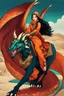 Placeholder: A beautiful Arab girl. Decorated silk fabric. And riding on the back of a dragon