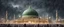 Placeholder: Hyper Realistic Majestic View of Madina with lots of people worshipping at rainy night